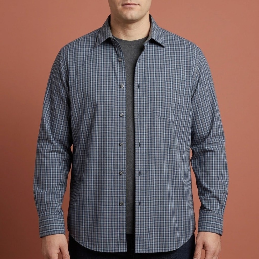 Joseph Abboud Button Up Shirt Mens XL Grey Blue Plaid Dot 100% Cotton